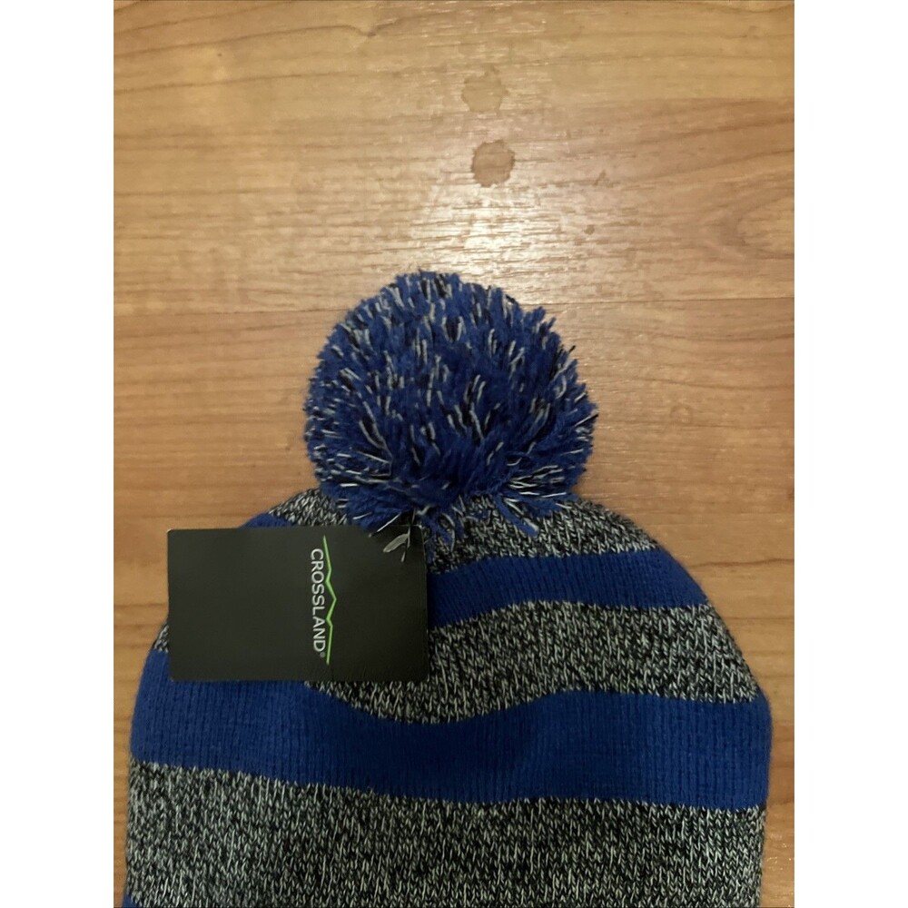 Lowes Knit Beanie Toboggan Winter Hat Cap Adult Blue Striped Gray - Picture 3 of 12